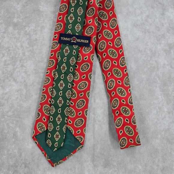 Tommy Hilfiger Red Green Floral Paisley Executive Italian Silk Neck Tie - Picture 3 of 6